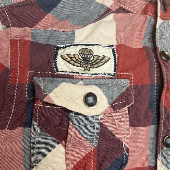 Scotch Shrunk Long Sleeve Removable Hood Button Up Plaid Sz 8 - Picture 11 of 13